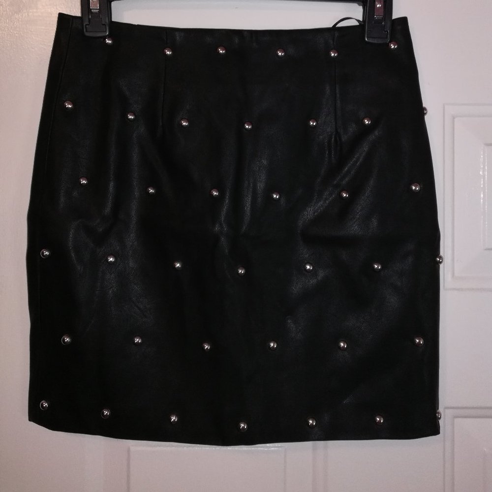 Faux leather studded front mini skirt